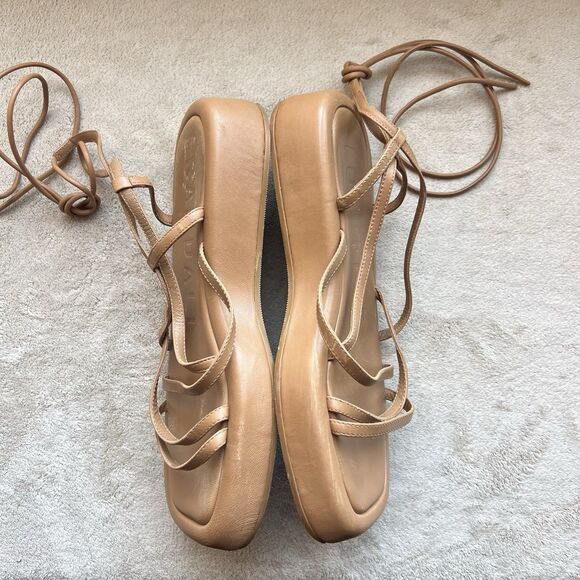 Loeffler Randall Beau Dark Sand Wrap Platform Sandals Women 7 Ankle Strap Laces - Picture 5 of 11